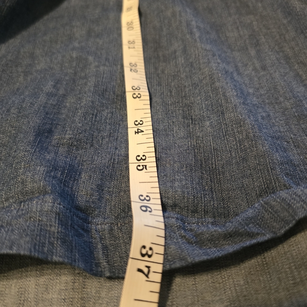 Anne Klein Indigo Chambray Look Shirt Dress Size 14 Half Zip Roll Tab Sleeves - Picture 9 of 10